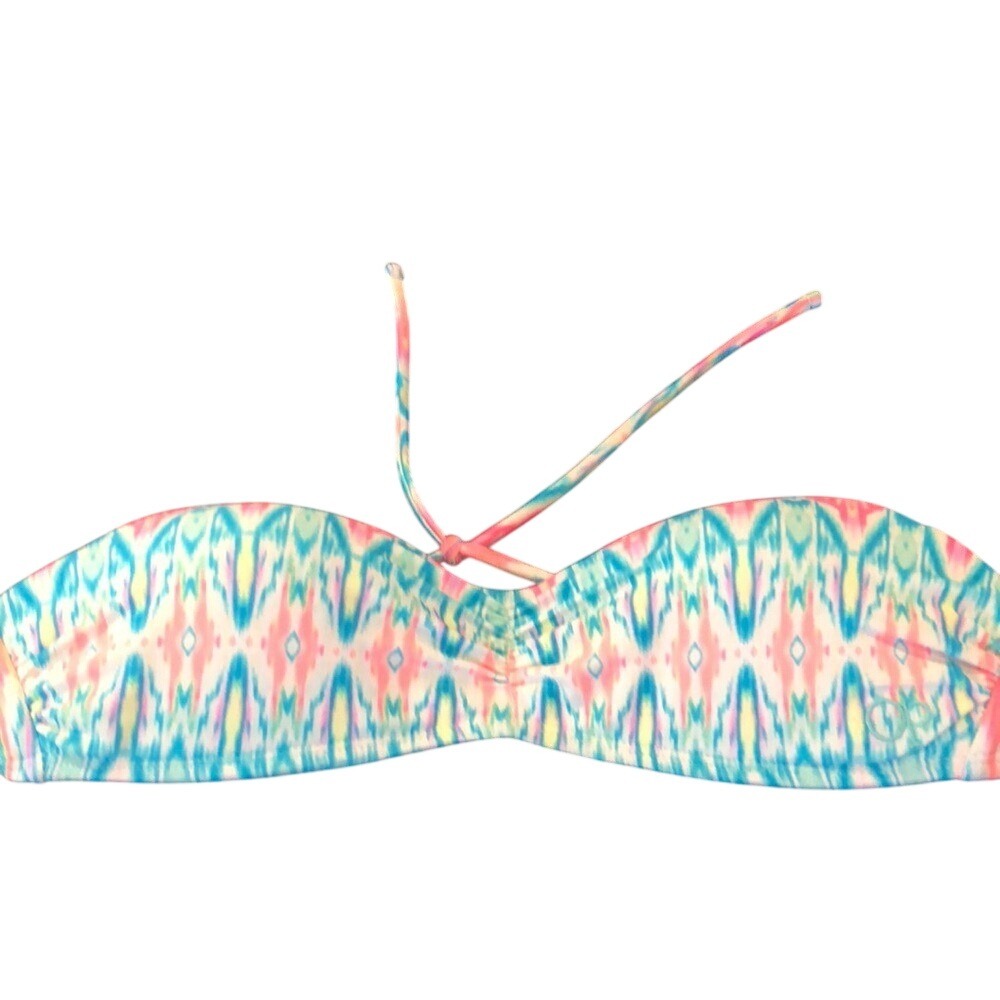 Ocean Pacific OP Womens Multicolor Ikat Geometric Bandeau Bikini Top Halter Tie